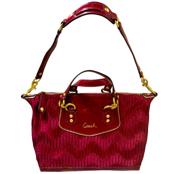 Coach Handbags - Coach Ashley Gathered Sateen Satchel F20084 Bag Purse in BORDEAUX.